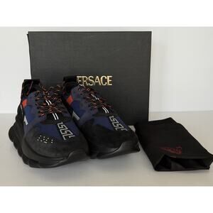Versace Chain Reaction Chunky Sneakers Black/Blue 12 US (45 Eu) 1021575 IT NIB